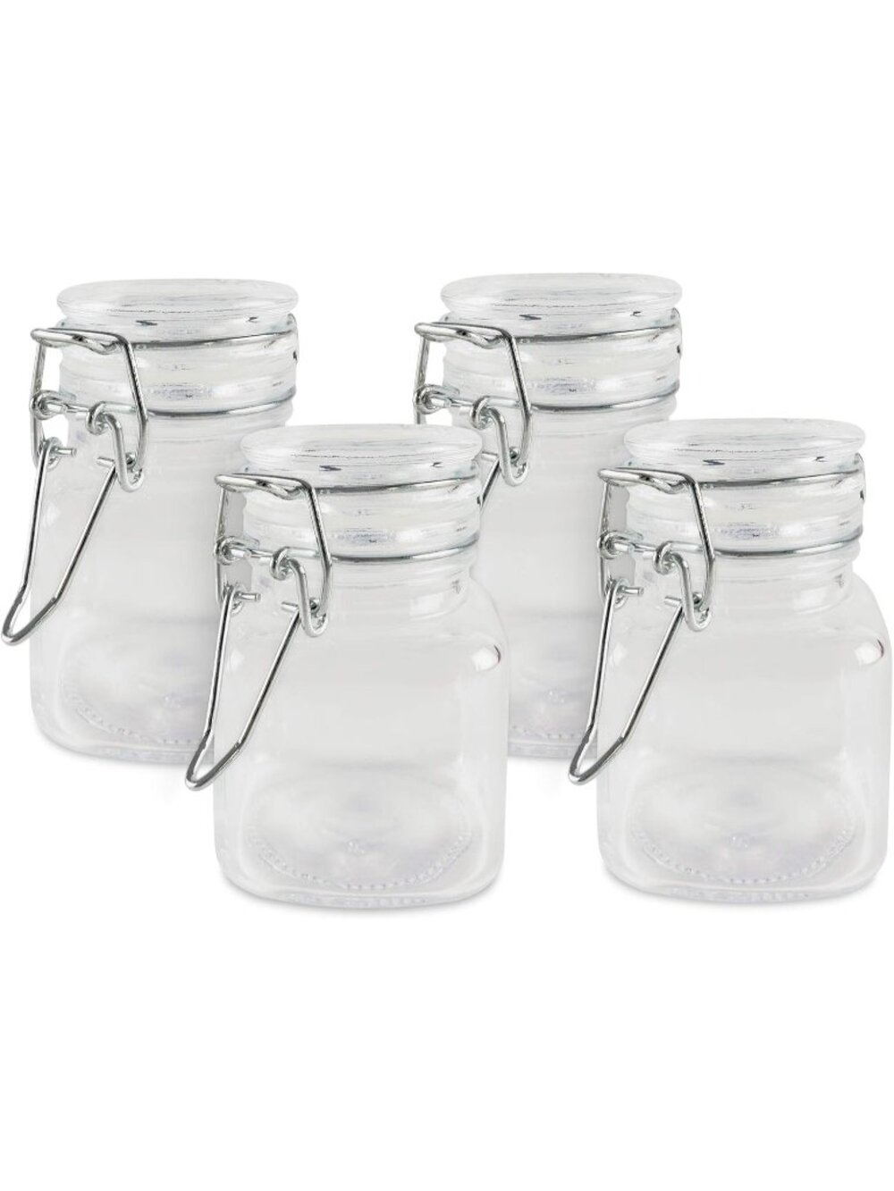 New 3 1/4" Square Glass 3oz Jar with Hinge Glass Lid for Home Kitchen
